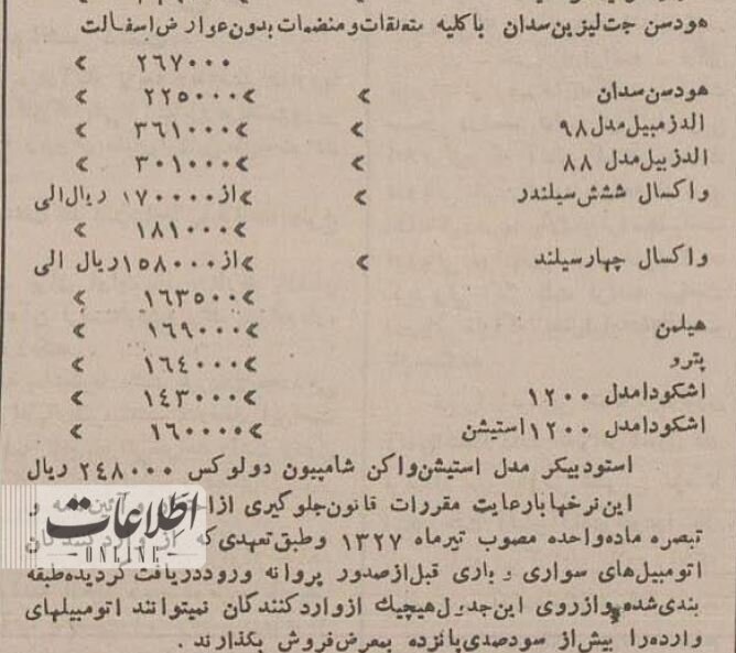 قیمت انواع خودرو در تهران ۷۰ سال پیش چقدر بود؟ +عکس