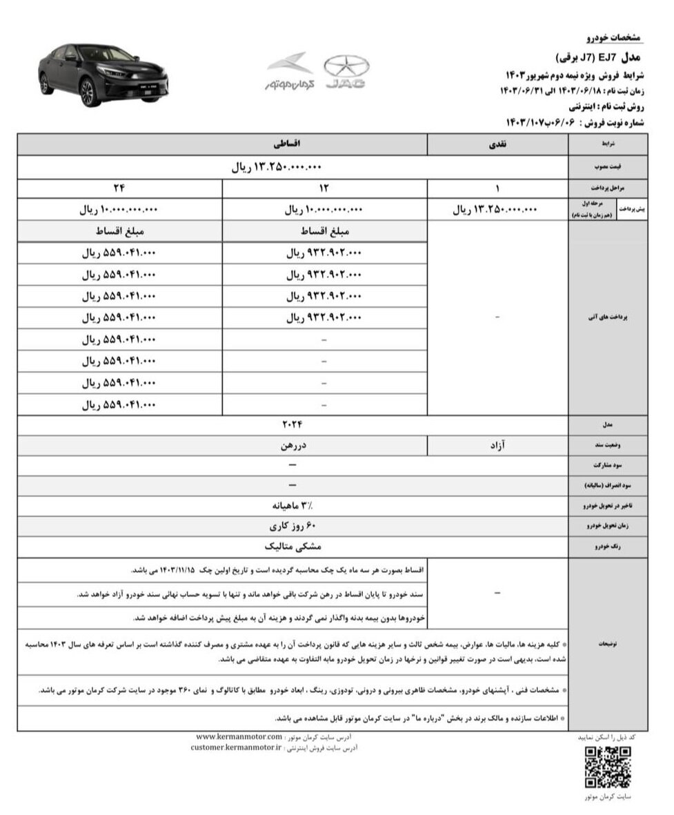 طرح جدید فروش نقد و اقساط کرمان موتور اعلام شد