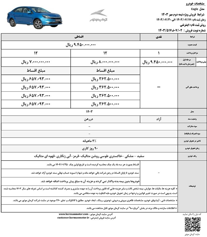 اولین فروش قسطی ایگل آغاز شد +عکس، قیمت و جدول فروش