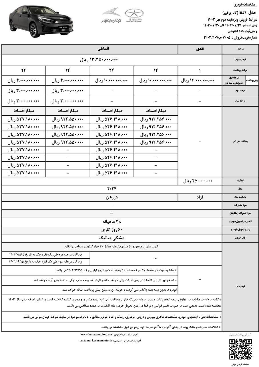 فروش جدید یک خودرو از فردا ۱۷ مهر؛ مهلت ثبت نام تا ۳۰ مهر ۱۴۰۳