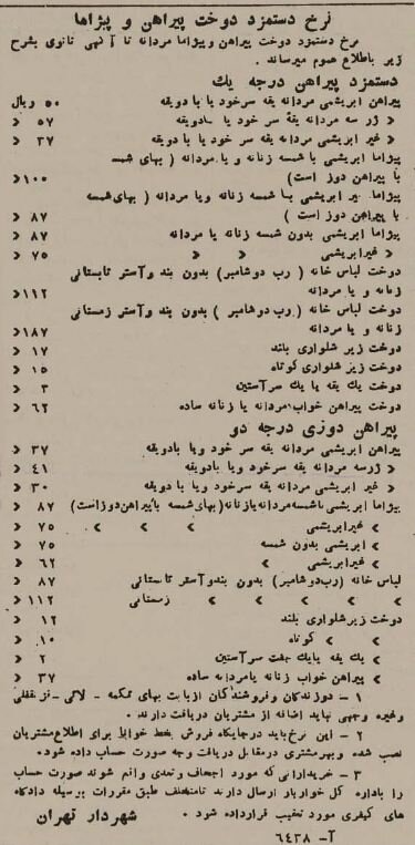 دستمزد دوخت پیراهن و پیژاما در تهران ۸۰ سال پیش چقدر بود؟ +عکس و نرخنامه