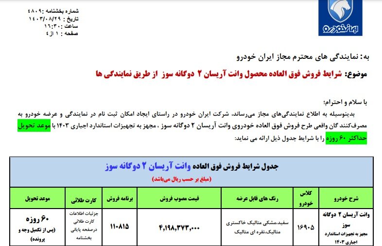 فروش جدید ایران خودرو ویژه آذر ۱۴۰۴ +قیمت و مهلت ثبت نام