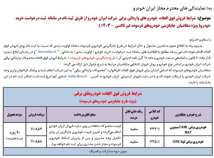 فروش جدید ایران خودرو از فردا ۷ آذر/ مهلت ثبت نام تا ۱۴ آذر ۱۴۰۳ +قیمت