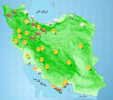 اهالی ۱۲ استان کشور فردا منتظر بارش برف و باران باشند +نقشه هواشناسی