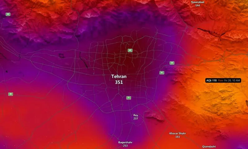 شاخص آلودگی هوا تهران