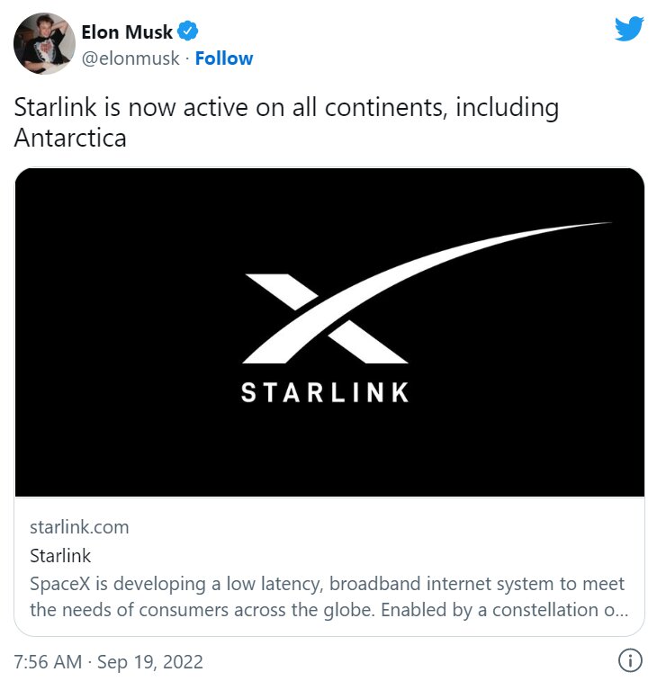 توییت ایلان ماسک درباره استارلینک