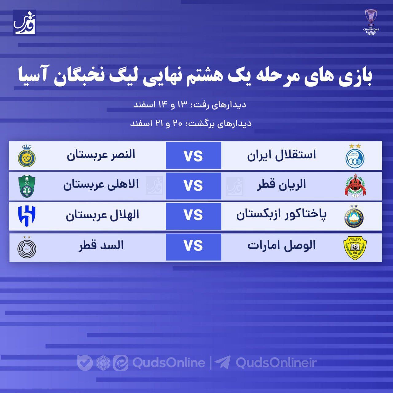 برنامه بازی بعدی استقلال در لیگ نخبگان آسیا مشخص شد