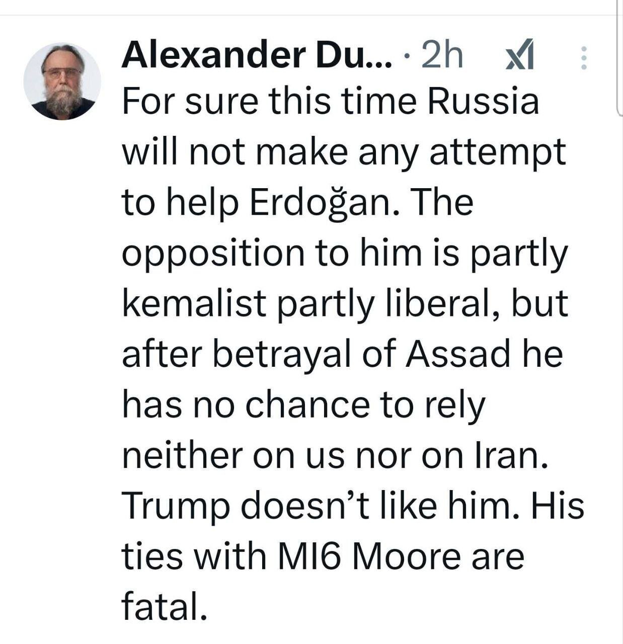 توییت الکساندر دوگین درباره ترکیه