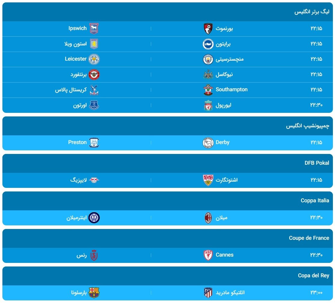 مهمترین بازی های روز