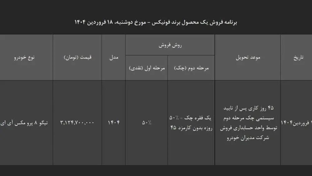 شرایط فروش فوری تیگو ۸ پرو مکس