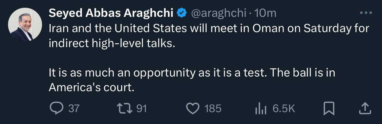 توییت عراقچی درباره مذاکره با آمریکا