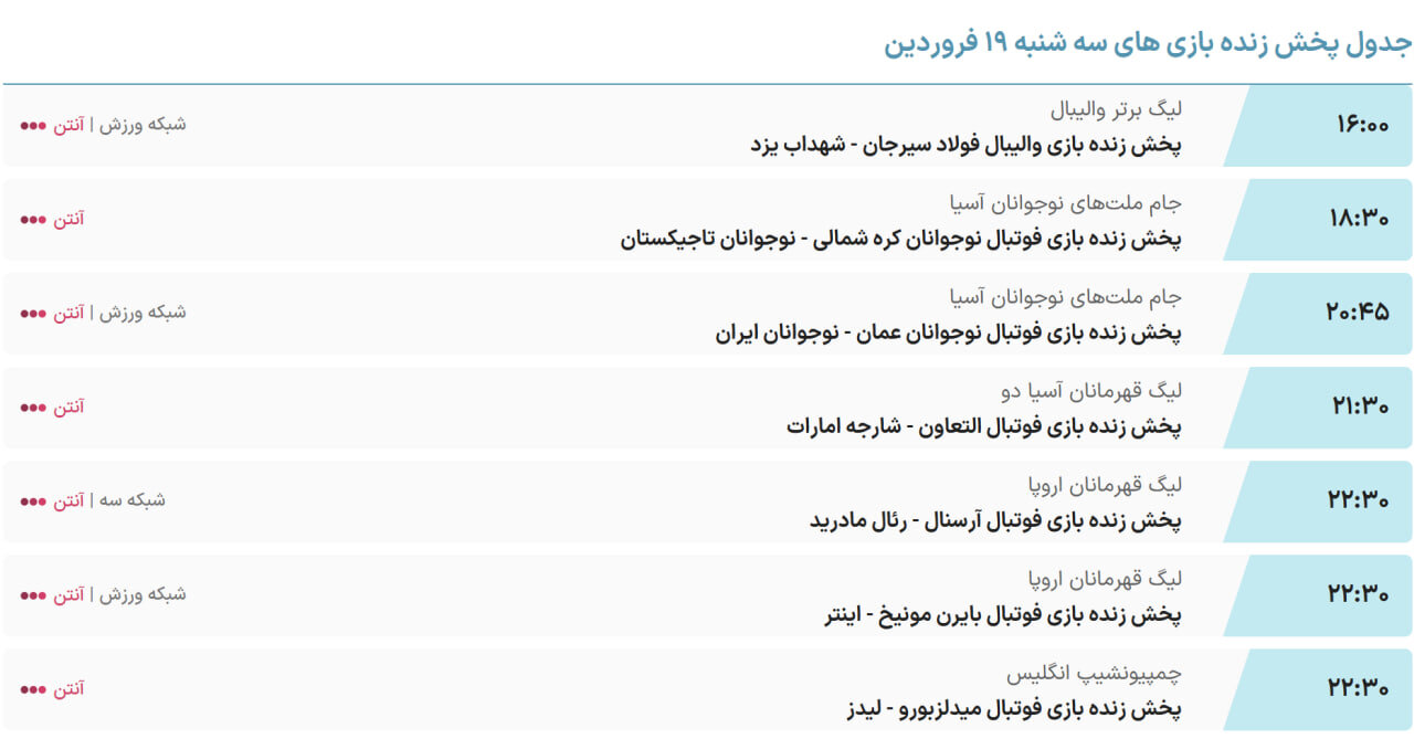 برنامه بازی های لیگ قهرمانان اروپا