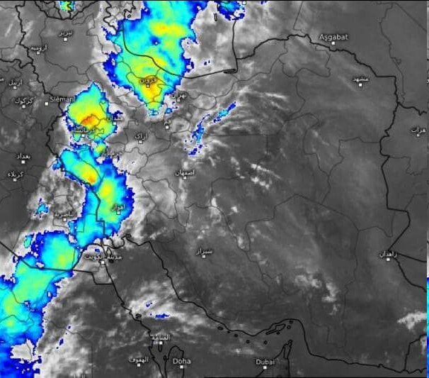 نقشه هواشناسی طوفان تندری در تهران