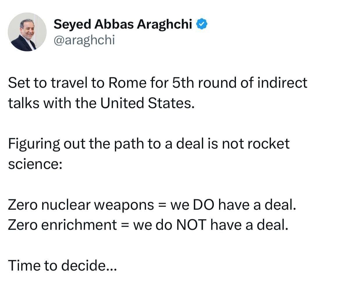 پیام عراقچی در آستانه دور پنجم مذاکرات