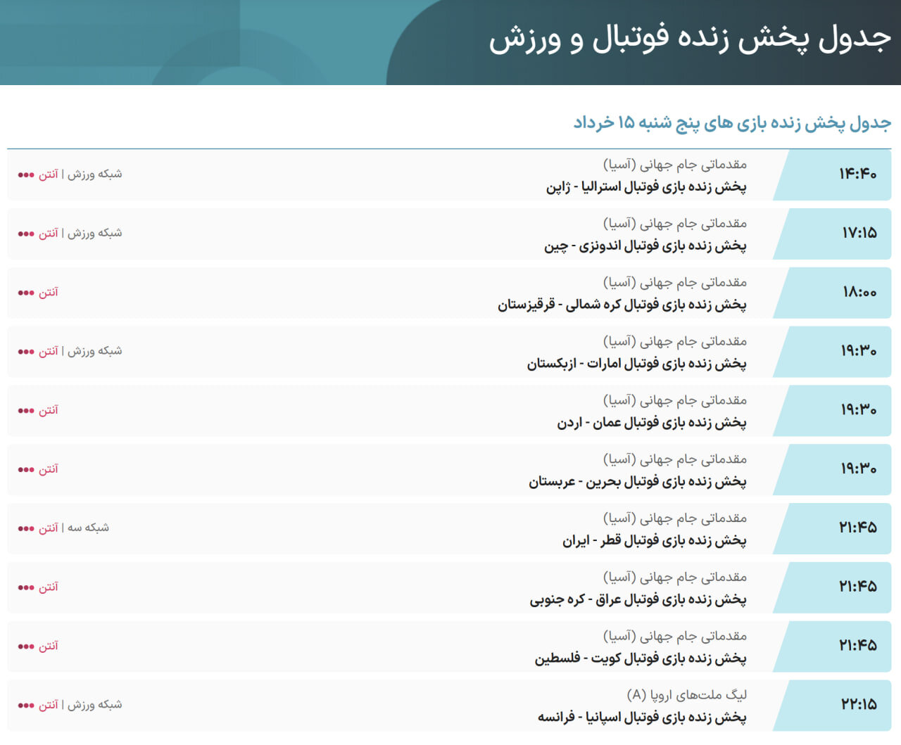 پخش زنده و ساعت بازی ایران و قطر امروز پنجشنبه ۱۵ خرداد از تلویزیون + ترکیب احتمالی