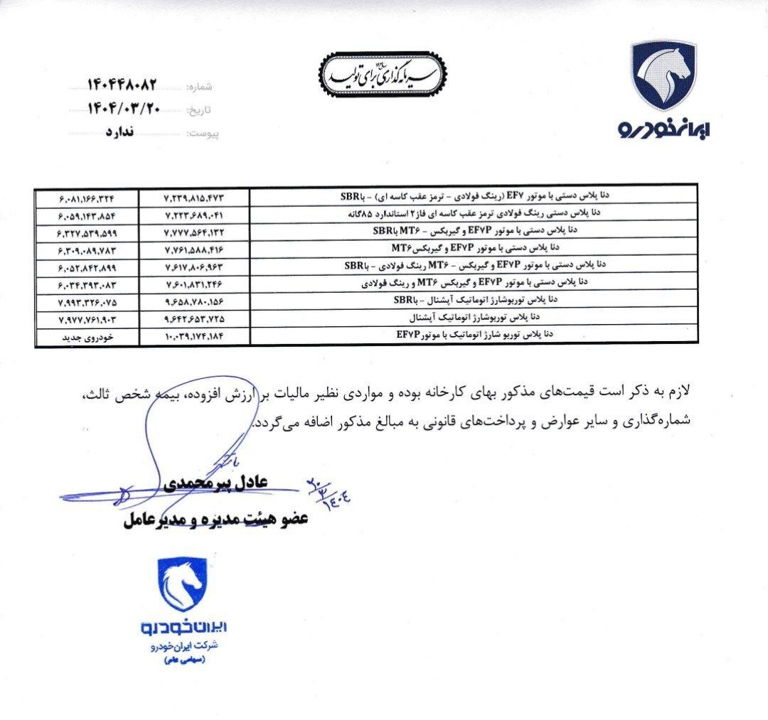 قیمت کارخانه محصولات ایران خودرو برای خرداد ۱۴۰۴ اعلام شد