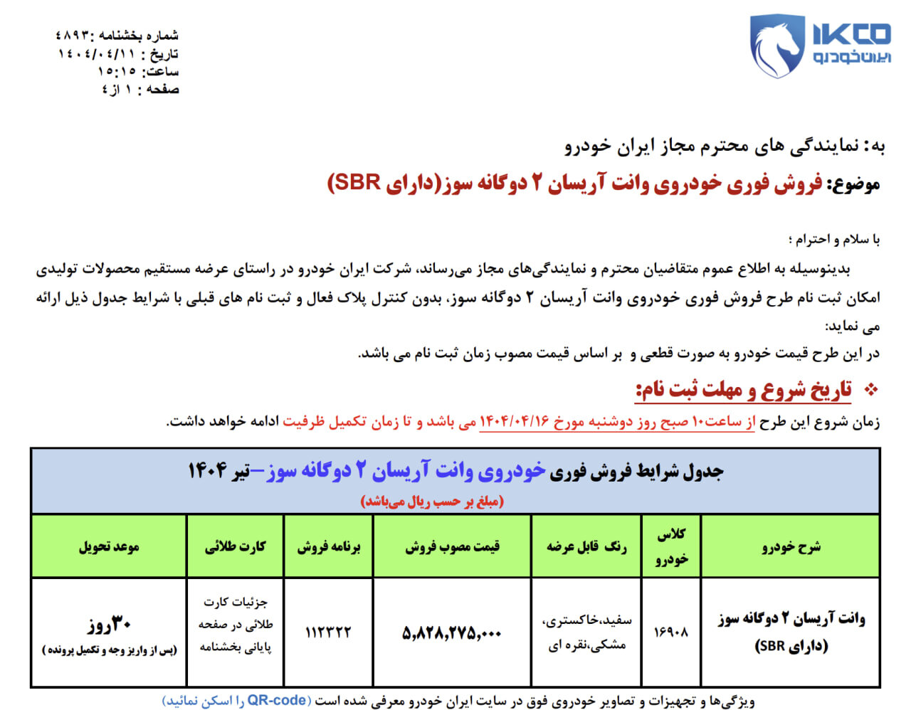 فروش فوق العاده ایران خودرو تیر 1404