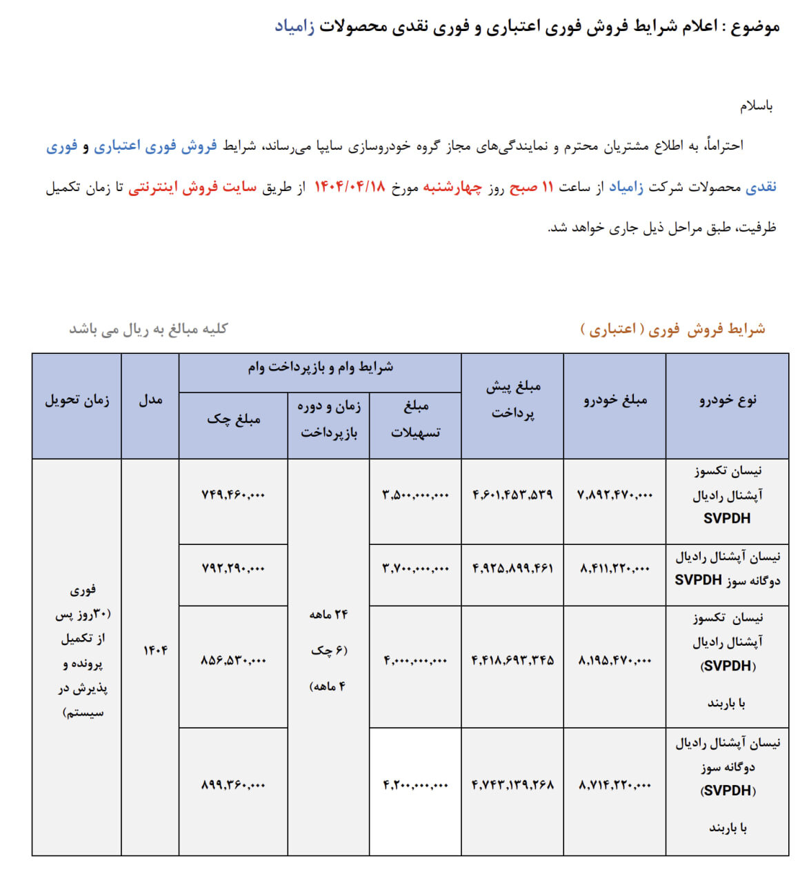 فروش تازه خودرو از چهارشنبه ۱۸ تیر ۱۴۰۴ +جدول قیمت