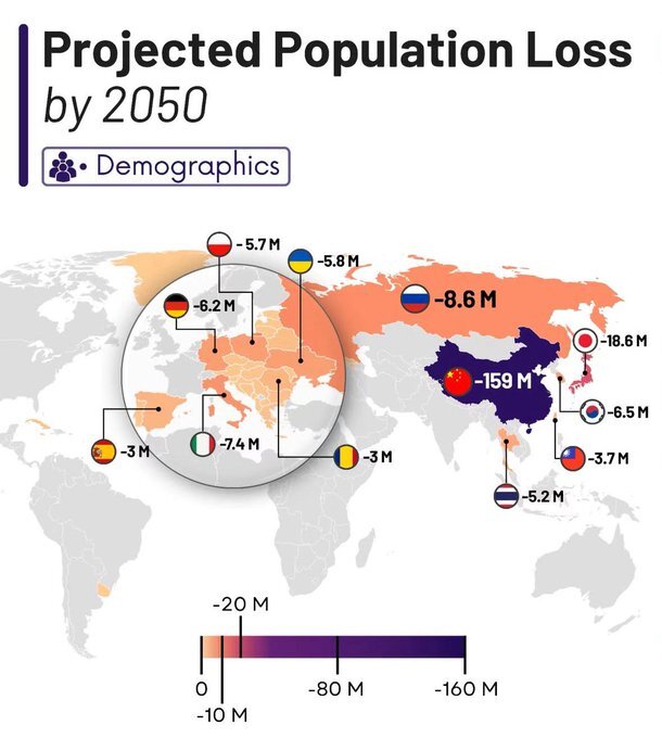 نقشه کاهش جمعیت جهان تا ۲۰۵۰ منتشر شد +عکس