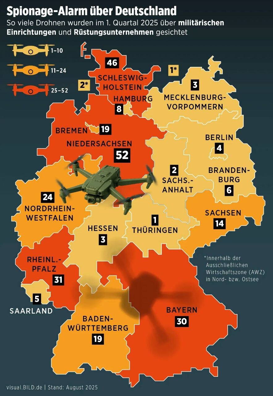 پهپادهای جاسوسی ناشناس بر فراز آسمان آلمان شناسایی شدند