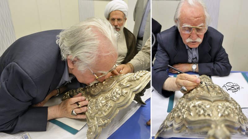 ویدئو متفاوت استاد فرشچیان در حال طراحی ضریح مطهر امام رضا(ع)