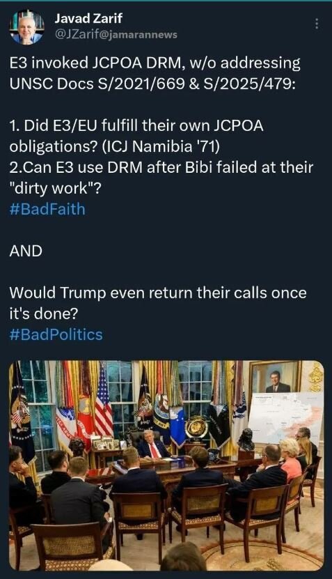 واکنش ظریف به فعال سازی مکانیسم ماشه چه بود؟ +عکس