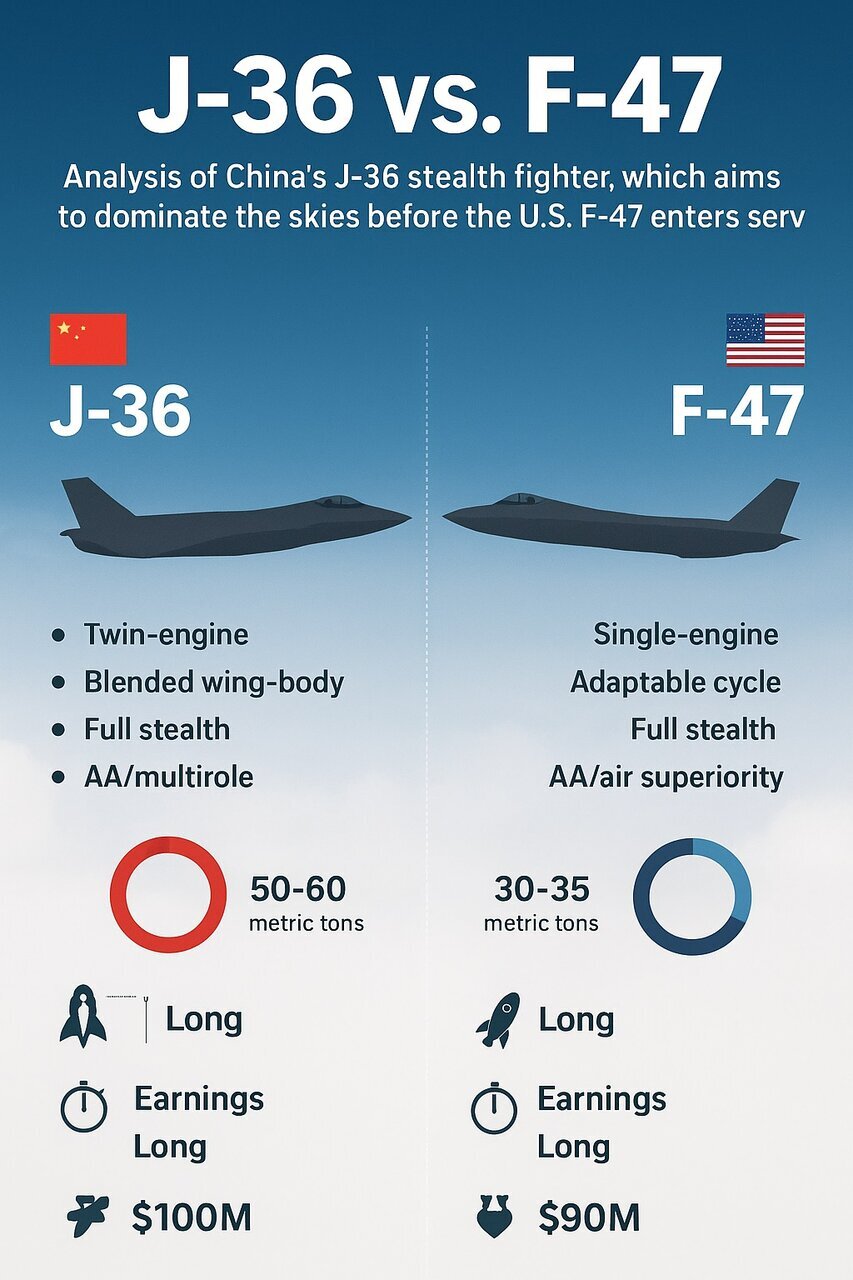 جنگنده «جی ۳۶» چین و «اف ۴۷» آمریکا