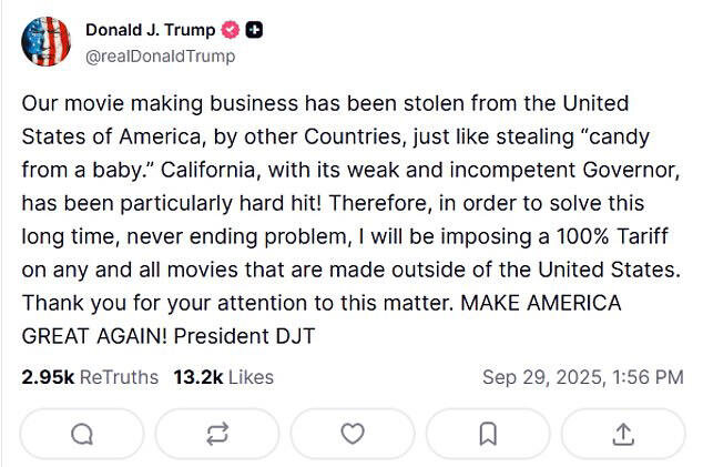 ترامپ برای فیلم‌های غیر آمریکایی خط و نشان کشید