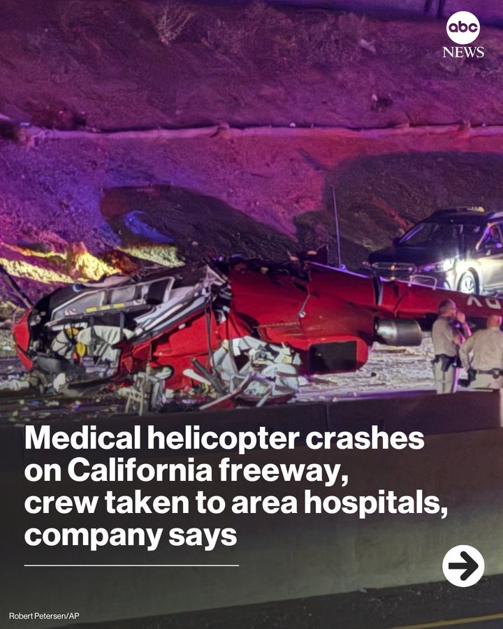 لحظه افتادن بالگرد امداد کف بزرگراه شلوغ در کالیفرنیا +ویدیو