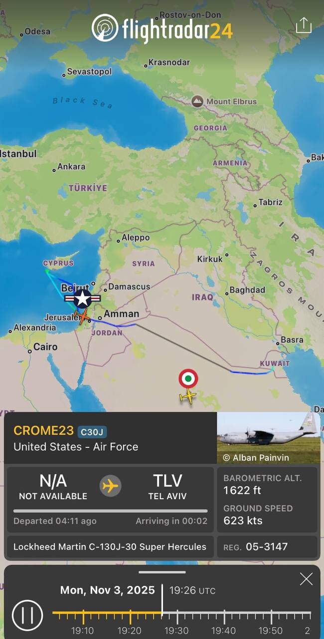 هواپیمای آمریکایی C-130J-30 سوپر هرکولس وارد تل آویو شد