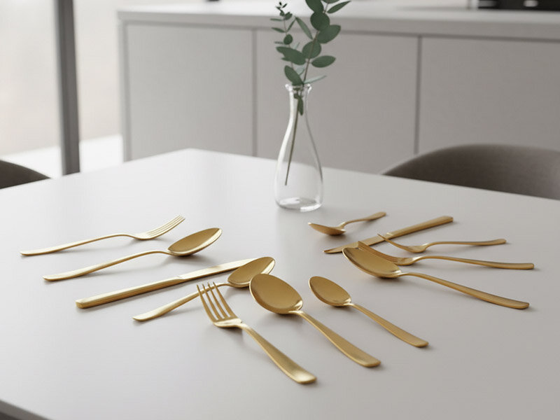 انواع قاشق چنگال طلایی روی میز