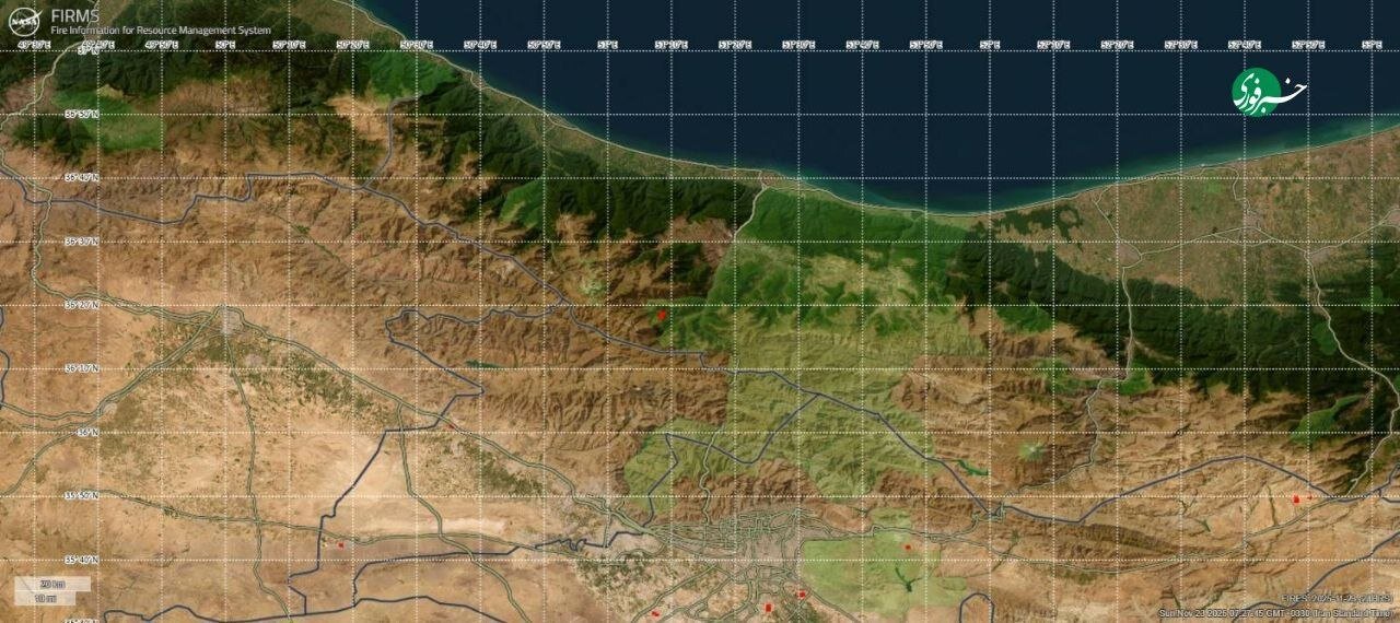 حریق  جنگل الیت چالوس را از دریچه ناسا را ببینید