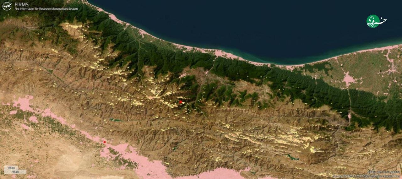 حریق  جنگل الیت چالوس را از دریچه ناسا را ببینید