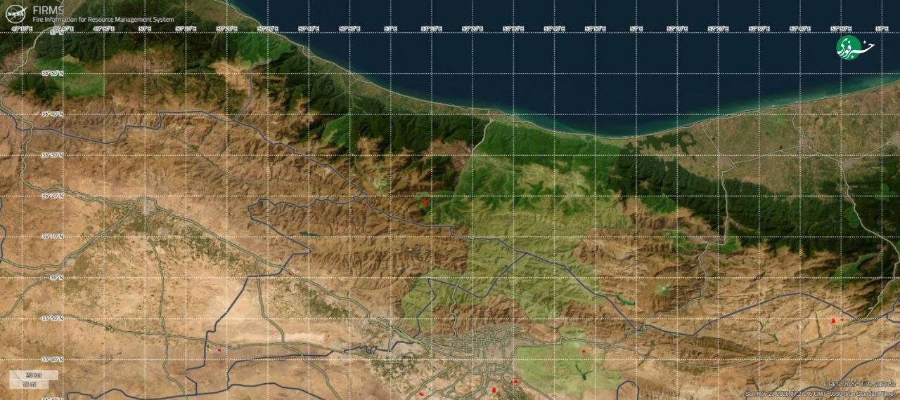 حریق  جنگل الیت چالوس را از دریچه ناسا را ببینید