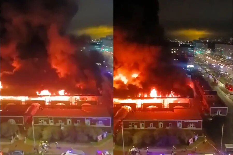 آتش به جان بازار سن پترزبورگ روسیه افتاد +ویدیو