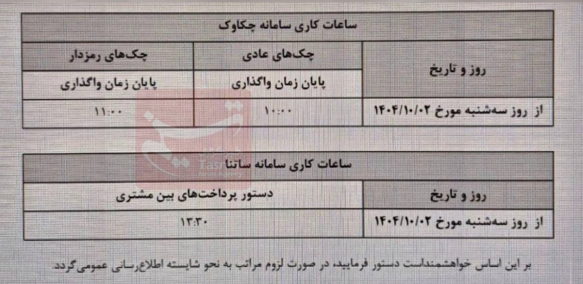 ساعت کاری سامانه ساتنا