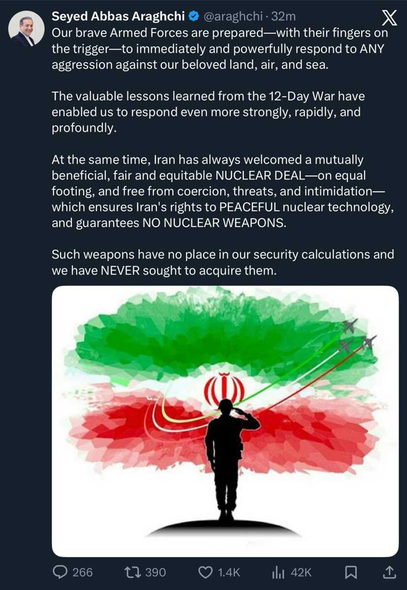 عراقچی: نیروهای مسلح دست به ماشه آمادهاند!