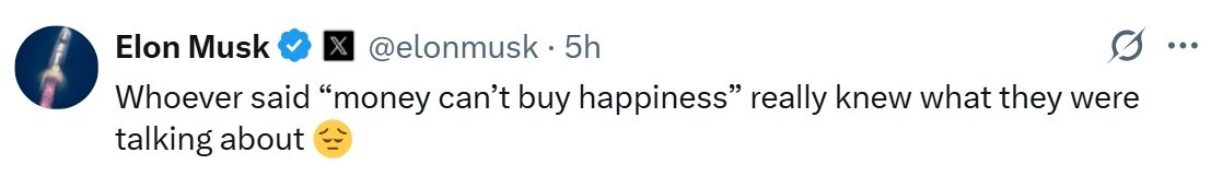 پول خوشبختی می‌آورد؟ ایلان ماسک پاسخ داد