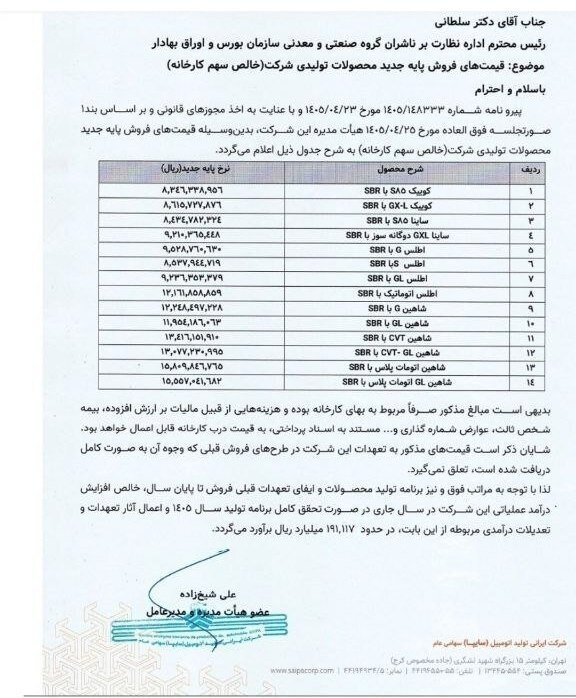 اعلام قیمت جدید تمام خودروهای سایپا؛ نرخ کوییک، شاهین و اطلس تغییر کرد