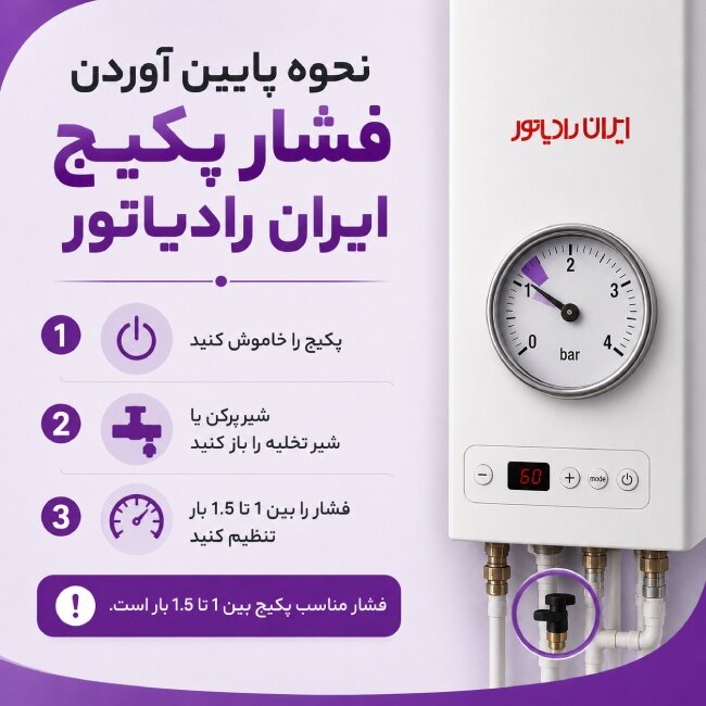 نحوه پایین آوردن فشار پکیج ایران رادیاتور