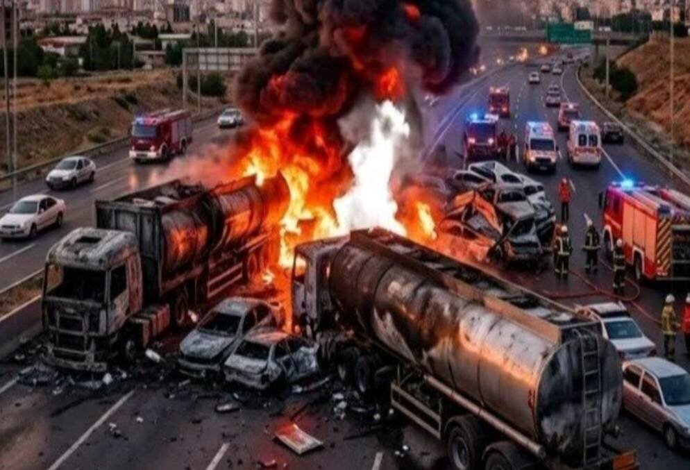 حادثه مرگبار در ورودی سنندج؛ انفجار تانکر سوخت و جان‌ باختن ۱۱ نفر