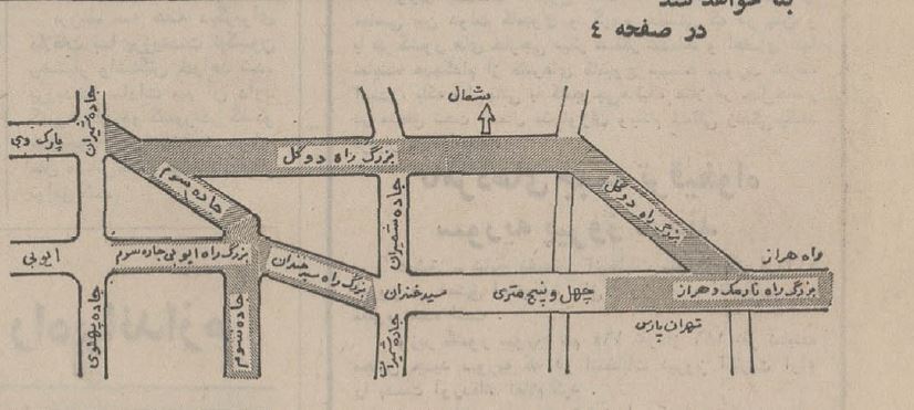 تصویر نقشه بزرگراه دوگل که به نام شهید همت شد در سال ۵۲