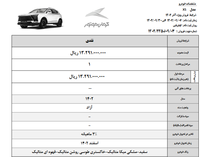 ثبت نام فروش یک خودرو از فردا سه‌شنبه ۷ آذر ۱۴۰۲ +جدول قیمت